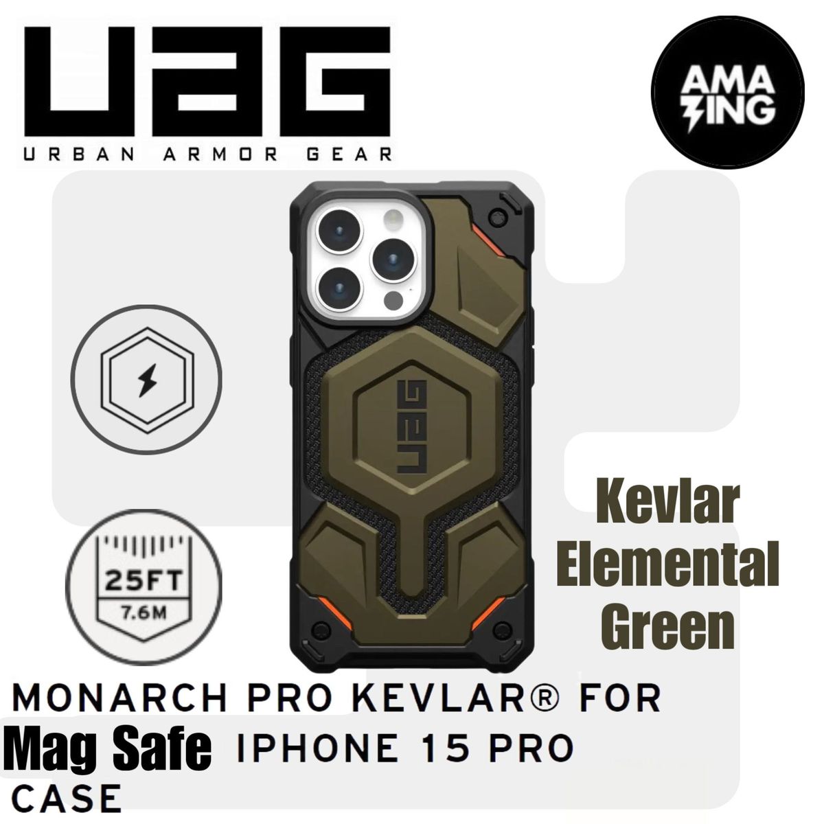 MONARCH PRO KEVLAR® MAGSAFE IPHONE 15 PRO CASE-Kevlar Elemental Green