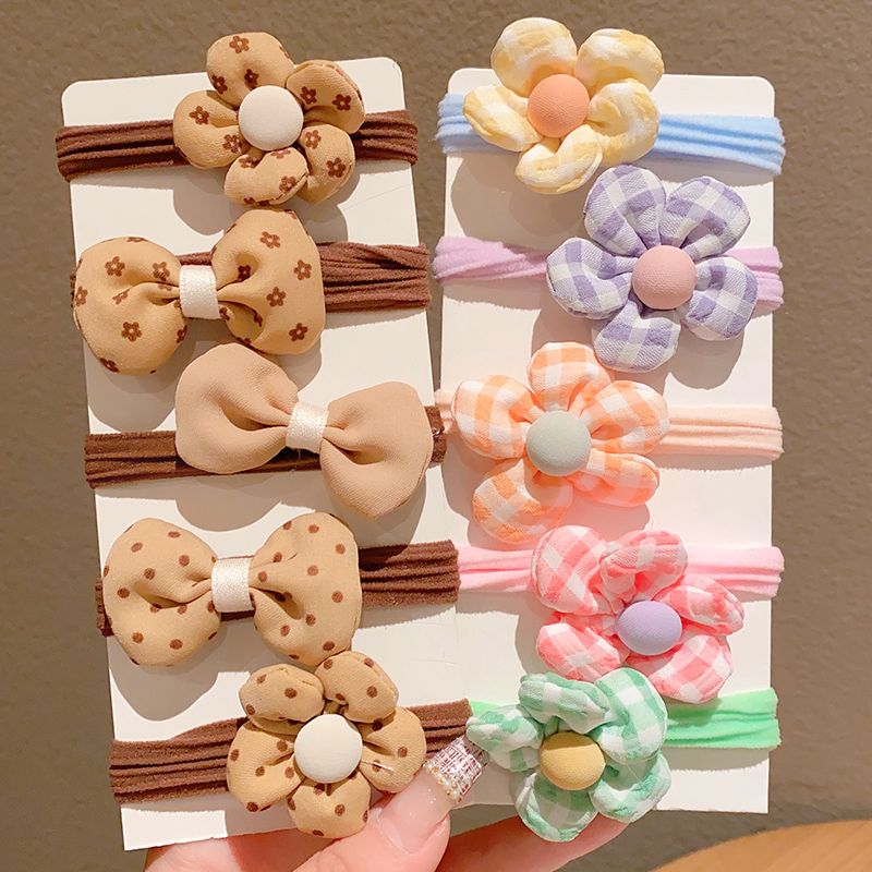 兒童頭花皮筋頭飾高彈力圈髮繩髮飾(25#彩色花蝴蝶結D款10個裝)