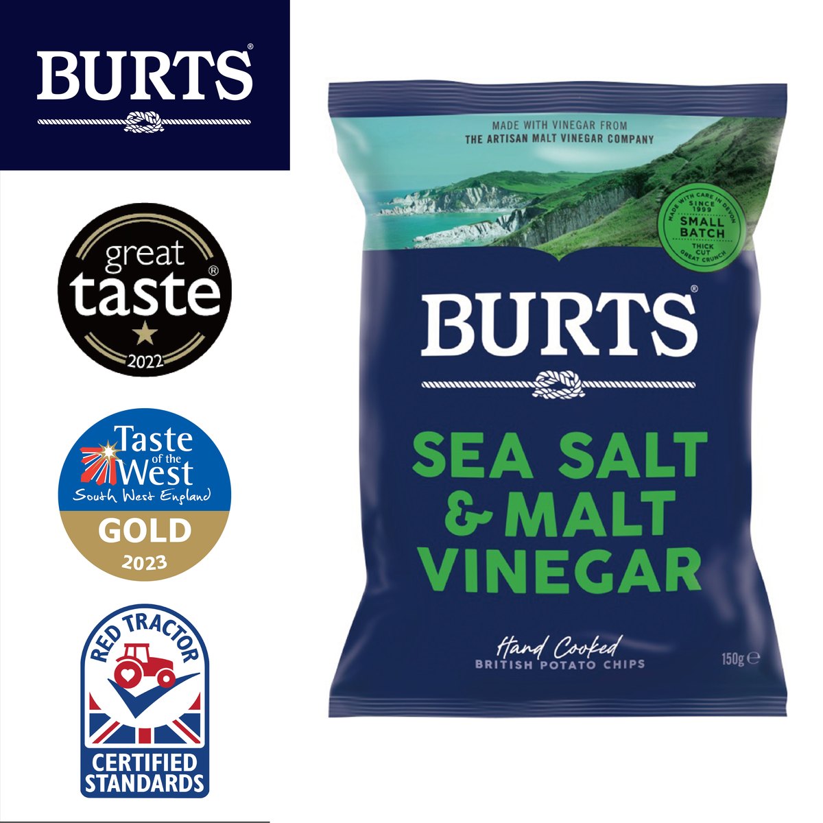 Sea Salt & Malt Vinegar Hand-cooked Chips 150g (01452)