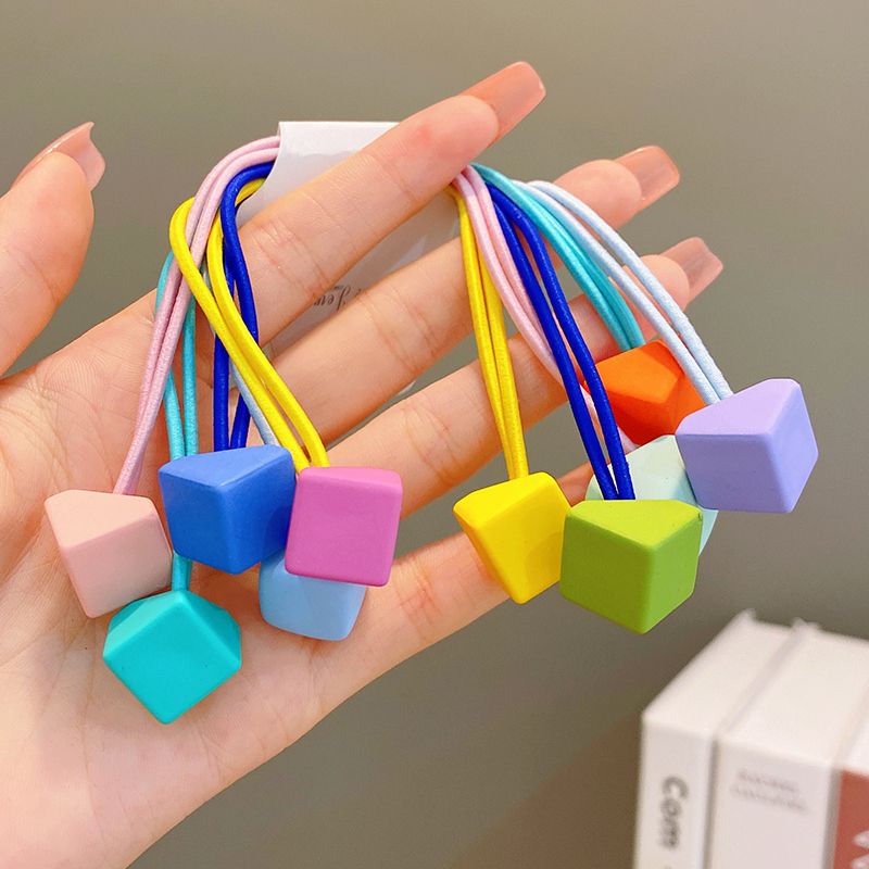 兒童高彈力雙頭皮筋髮繩彩色頭繩頭飾髮飾(彩色方塊-5個)