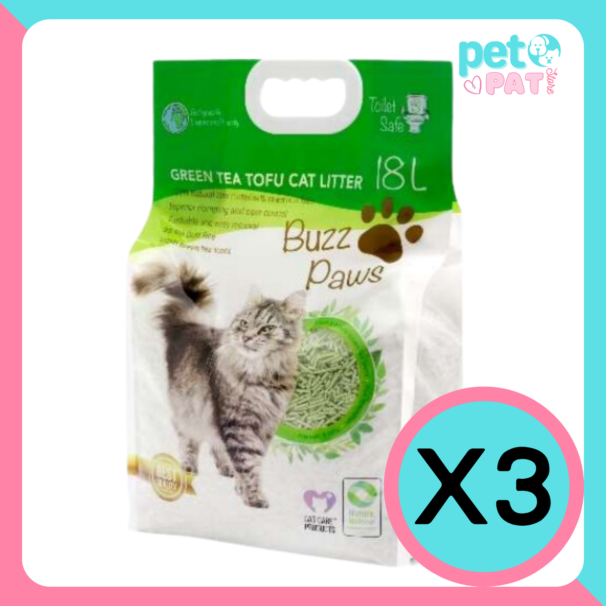 [原箱3包] 凝結力強豆腐貓砂(綠茶) 18升X3 【代理貨品不保證真空包裝】