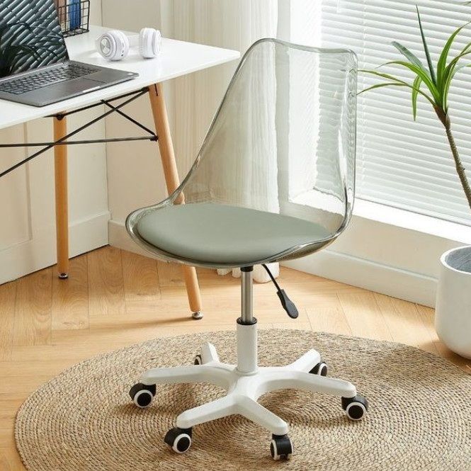 亞克力透明化妝椅轉椅辦公室可以升高降低椅(灰色+6輪)#H099023293