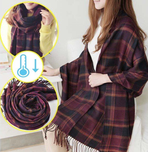 (Dark Purple Check) British Checked Style Warm Shawl Wrap/Scarf