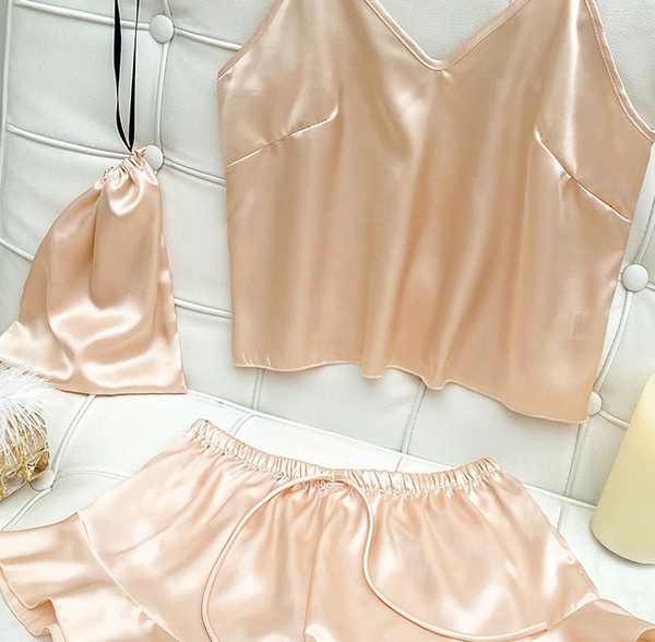 冰雪絲睡衣（3105香檳+收納袋三件套）S-XL 下單後聯絡客服確認發貨尺碼