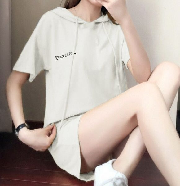 寬鬆連帽短袖短褲時尚兩件套【白色】 (尺碼：M-XXL碼) (下單後聯繫客服確認發貨尺碼)#F158027423