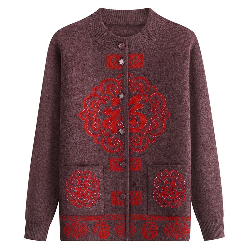 中老年開衫毛衣外套(XL-5XL碼 咖啡色（不加絨））【下單後請聯絡客服確認發貨尺碼】F001099540