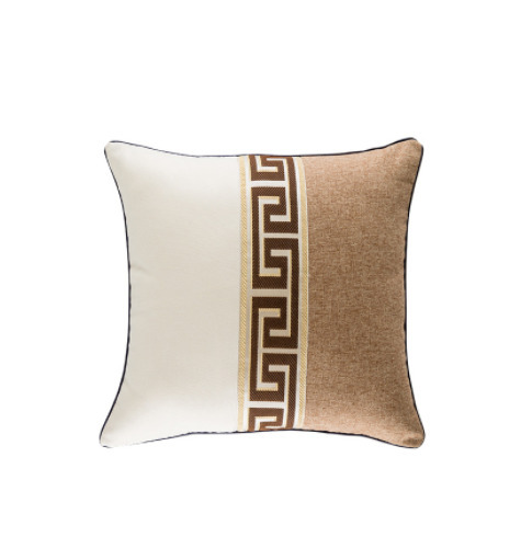 棉麻家居沙發靠墊抱枕（米色加咖啡）尺寸:45X45cm(枕套+枕芯）