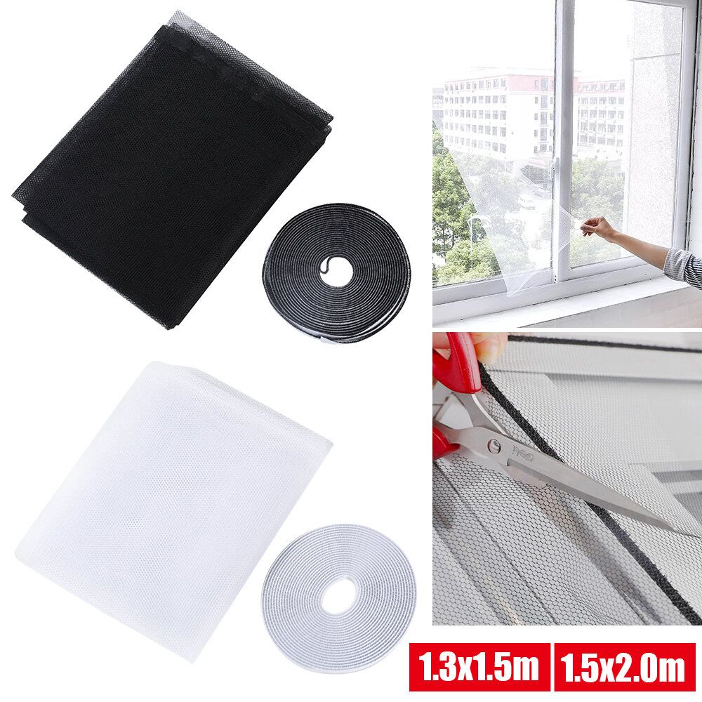 White 1.3x1.5m Summer Self-adhesive Mosquito Invisible Curtain DIY Cuttable Window Curtain With Velcro Mosquito Bug Curtain