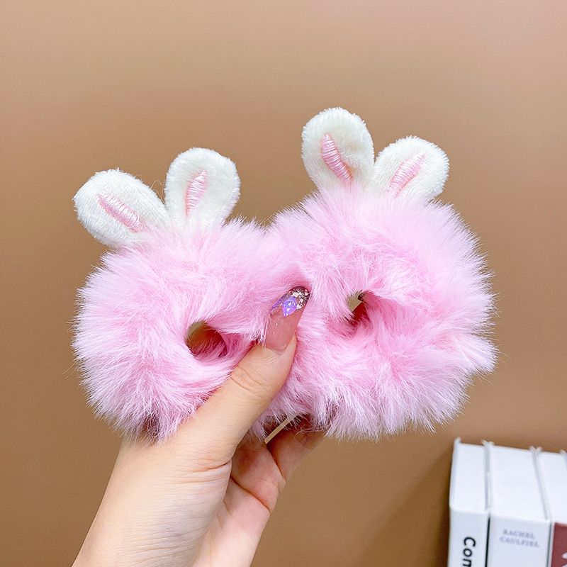 兒童毛絨髮圈髮繩頭繩有彈力頭飾(6#粉色兔耳朵（1對）)