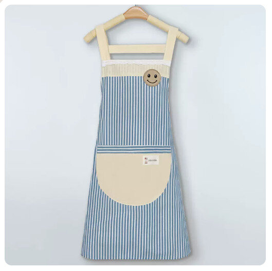廚房防水防油圍裙【防水棉麻藍色-背帶式】#N38_081_044