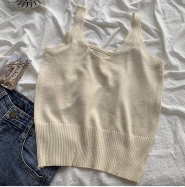 V領針織背心（杏色）【均碼】#F148048984