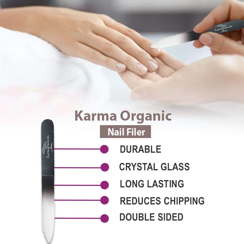 Karma Organic GLASS NAIL FILES in Black Velvet Pouches 13cm long Double-sided design Karma Naturals