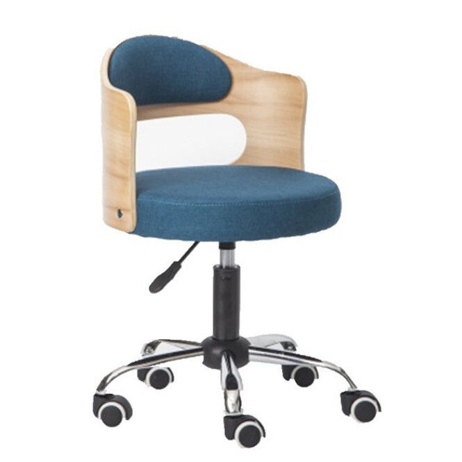 辦公椅時尚椅子木製現代升降旋轉椅(藍布面+淺木紋)#H099023313