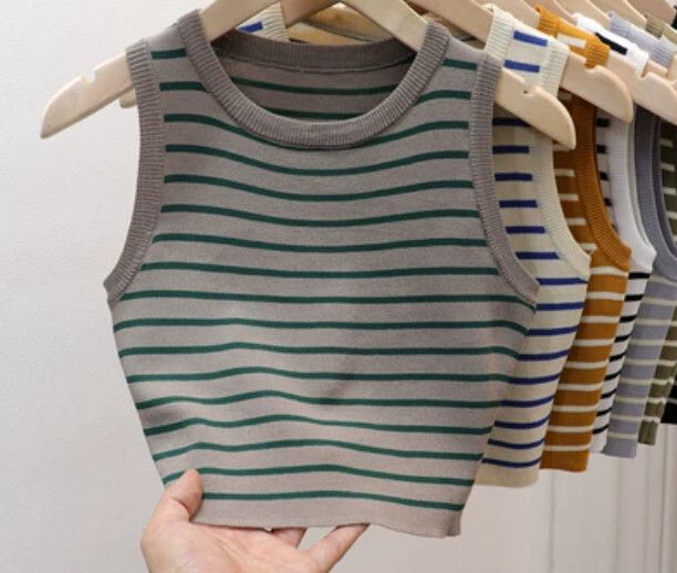 圓領條紋背心（深灰色 均碼）#F46015310