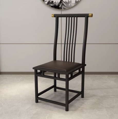 復古風鐵藝靠背餐椅(G款*黑架*咖啡色坐墊)(尺寸:45*45*105CM)