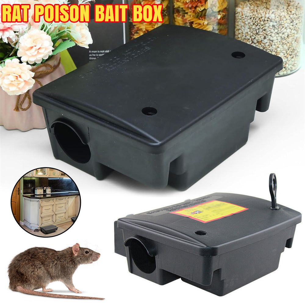 [1件裝][黑色] 帶鎖老鼠藥盒 害蟲防禦毒餌盒 鼠餌站 塑膠誘餌盒 [平行進口]