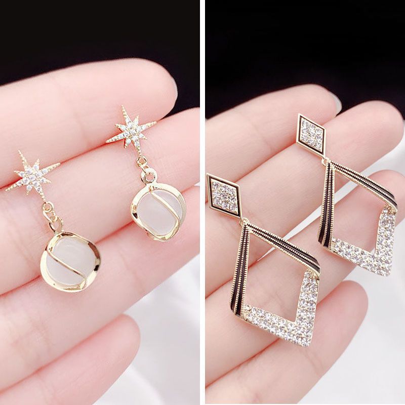 【2對裝】氣質簡約耳環 高級感耳飾(桔紅色 主款+鋯石方形）#F001104498