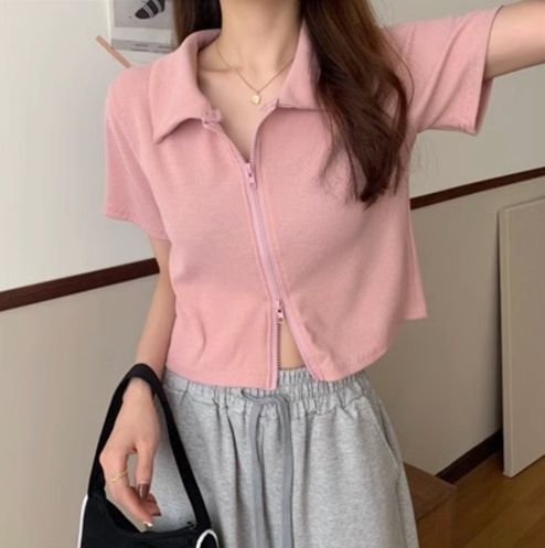 夏季甜美polo領t卹(粉色,M-XL碼)【下單後請聯絡客服確認發貨尺碼】#F220012091