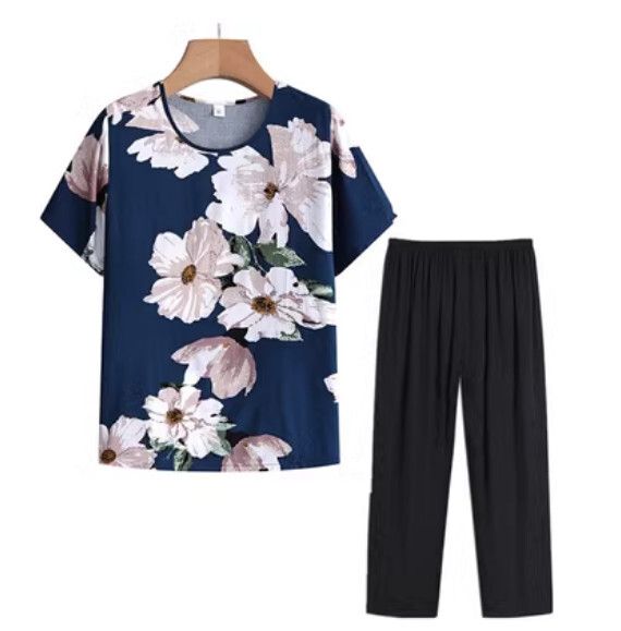 夏季中老年棉綢睡衣套裝（5號色）【尺碼：XL-4XL】【下單後聯絡客服確認發貨尺碼】F203013374