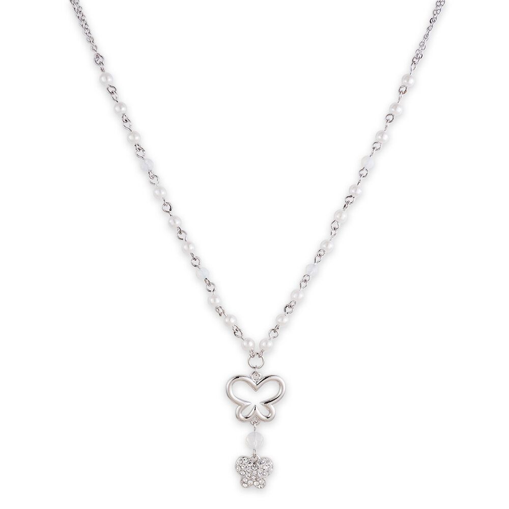 Göessele: rhodium plating, rhinestone, faux pearl, pendant necklace
