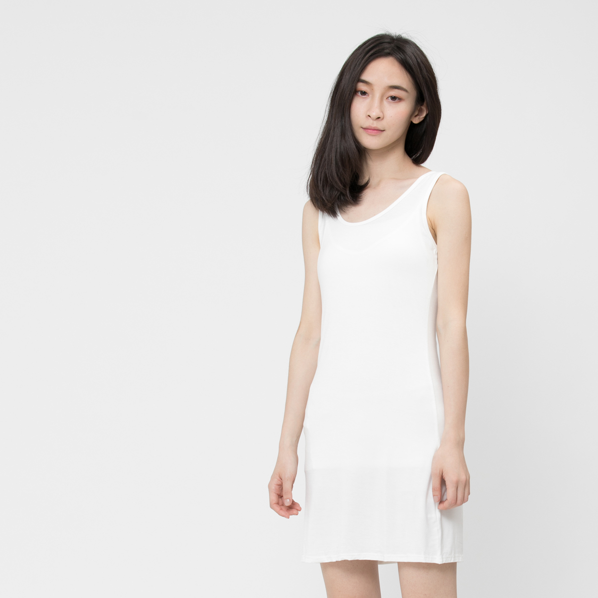 Zoe Rayon Elastic Inner Dress Tank White