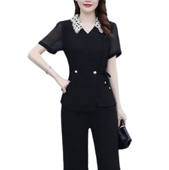時尚媽媽休閒兩件套【黑色】 (尺碼：L-4XL碼) (下單後聯繫客服確認發貨尺碼)#F158027374