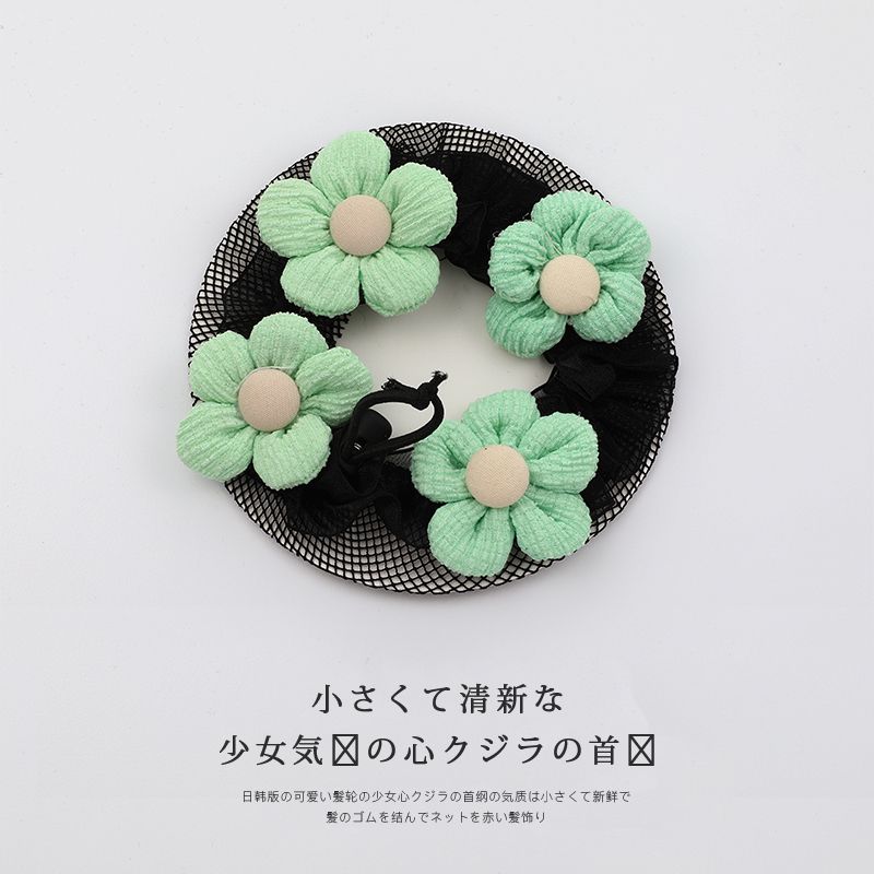 兒童舞蹈髮網盤髮頭繩 頭飾/髮飾(SKU-22-22_綠色泡芙花朵)