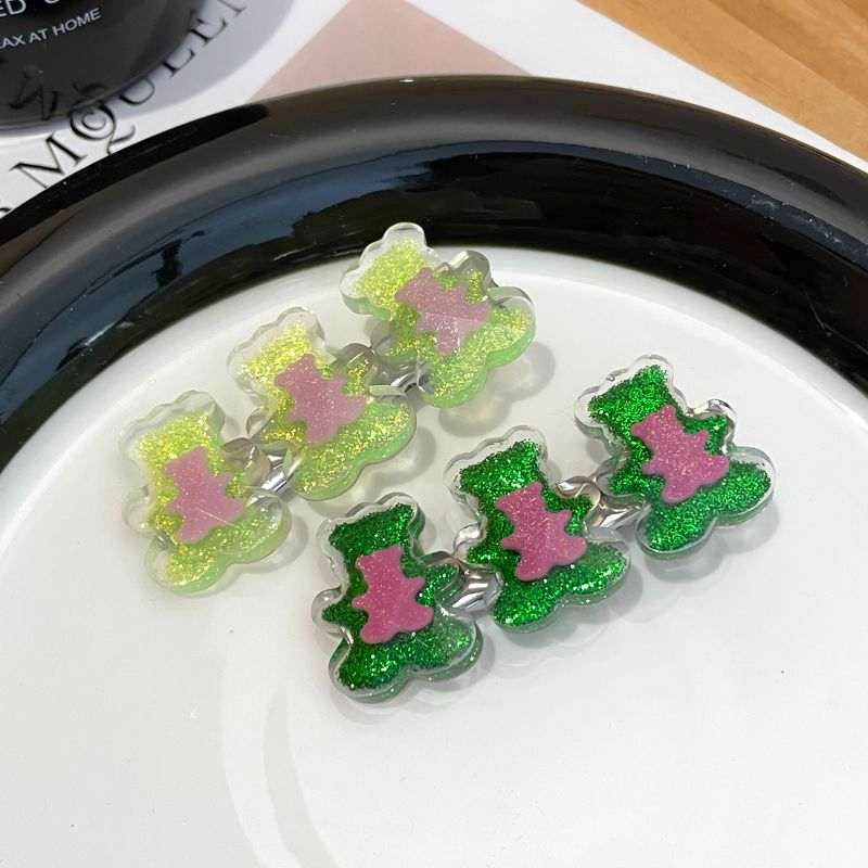 兒童彩色小髮夾側邊夾 頭飾/髮飾(20-小熊黃色+深綠)