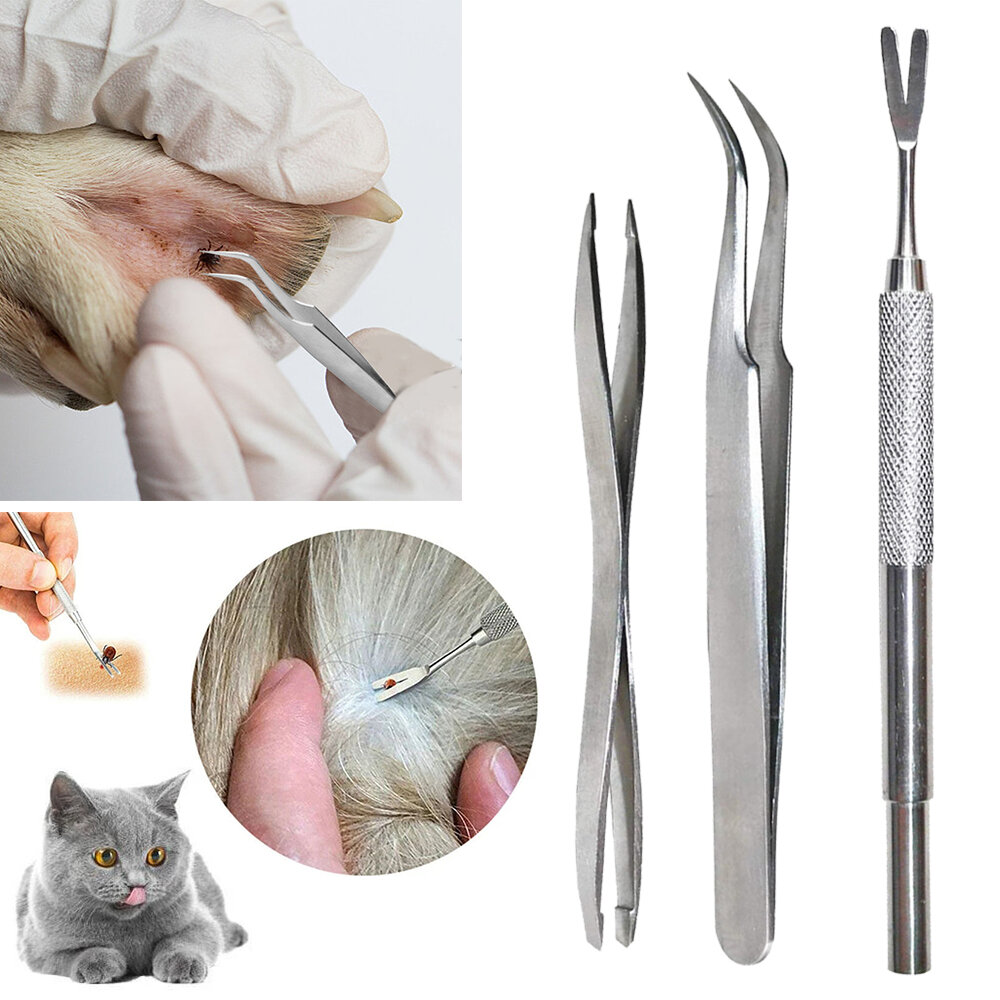 Stainless steel pet tick clip cat dog external insect repellent set lice tweezers Pet Tick Remover Tool