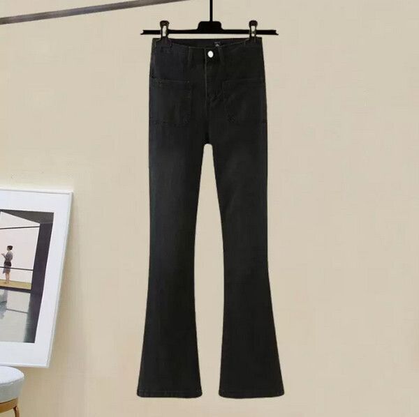 收腰闊腳牛仔褲(黑色)【M-4XL碼】【下單後聯系客服確認尺碼】