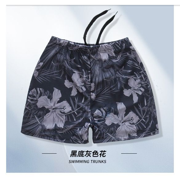 成人平角寬鬆保守泳褲【XL-3XL碼】【黑底灰色花（YK48885-16）】(下單後聯絡客服確認發貨尺碼) #H161023638