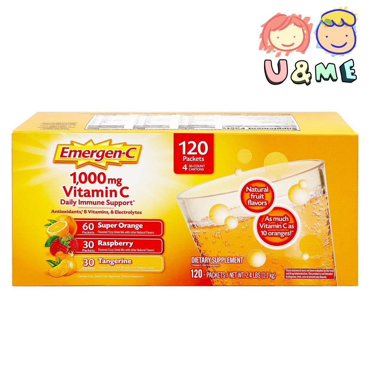 Emergen C 1000mg Vitamin C Immune Support Powder 120 Packets (Parallel Import)[Use By 30