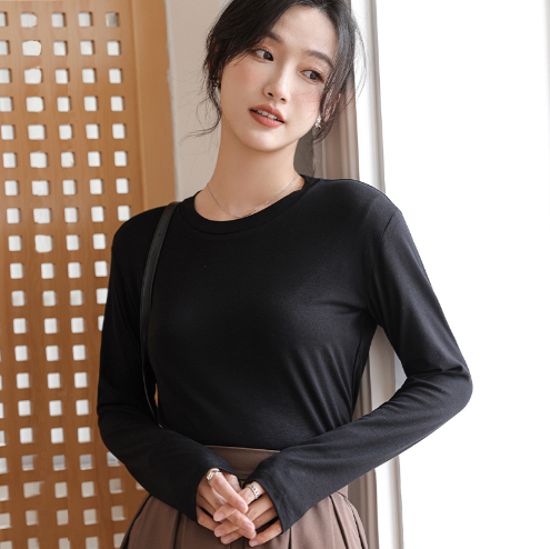 純色圓領長袖T恤（黑色）（S-XL碼）（下單後聯繫客服確認尺碼）#F275_004_582
