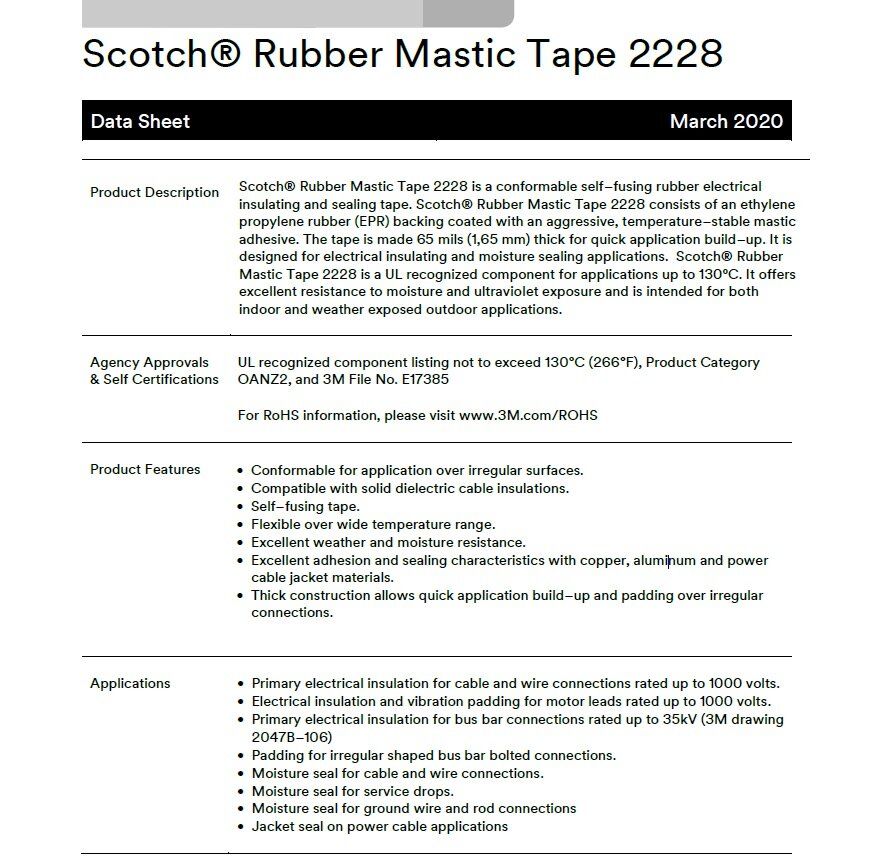 3M™ | 3M Scotch 2228 高壓防水絕緣膠帶Rubber Mastic Tape 25 mm x