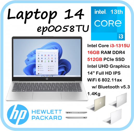hp | [13代i3] Laptop 14-ep0058TU 銀色( Intel i3-1315U/ Intel UHD