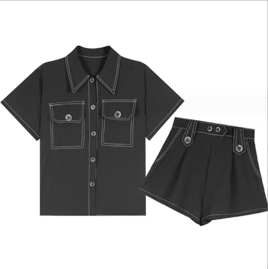 上衣短褲兩件套裝（黑色）（規格：S-XL碼）(下單後聯絡客服確認發貨尺碼) #F047050284