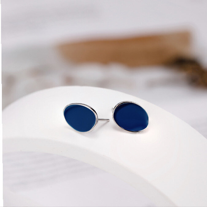 簡約風氣質耳環/耳釘/耳飾(藍色 925銀)