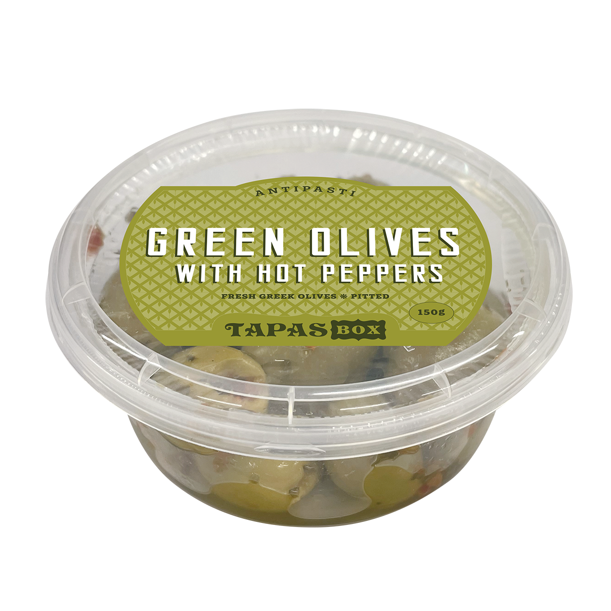 Green Olives Pitted With Hot Peppers 150g