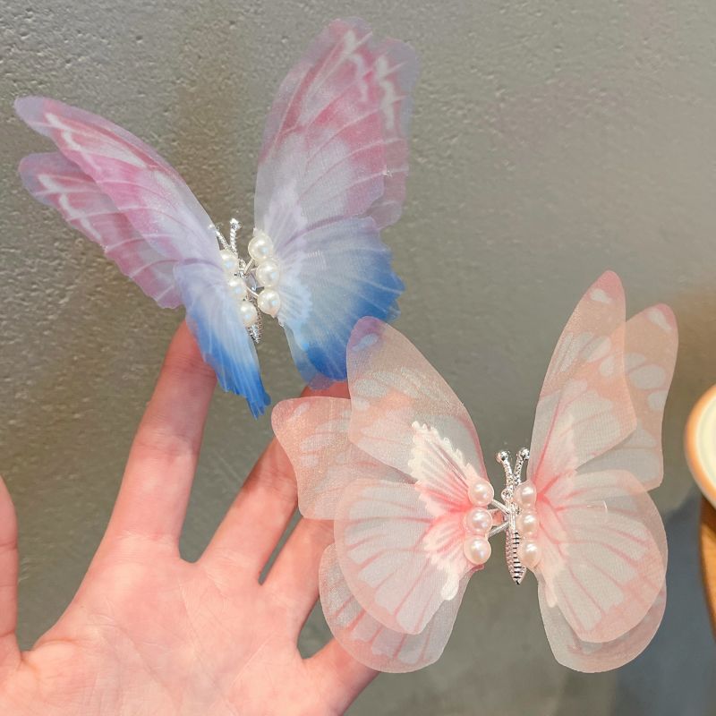 兒童靈動蝴蝶翅膀髮夾髮卡 頭飾/髮飾(9-漸變粉色+淡粉色)