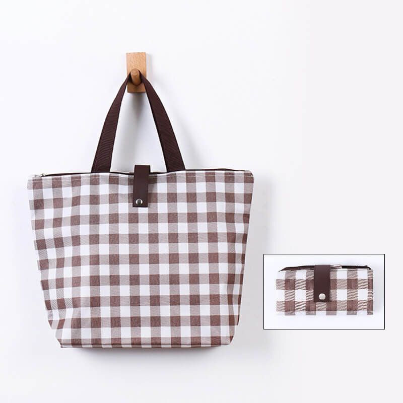 Foldable Shopping Bag - Brown Grid