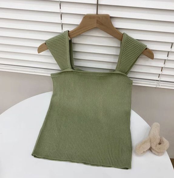 寬肩帶吊帶背心（綠色）【均碼】#F148048941