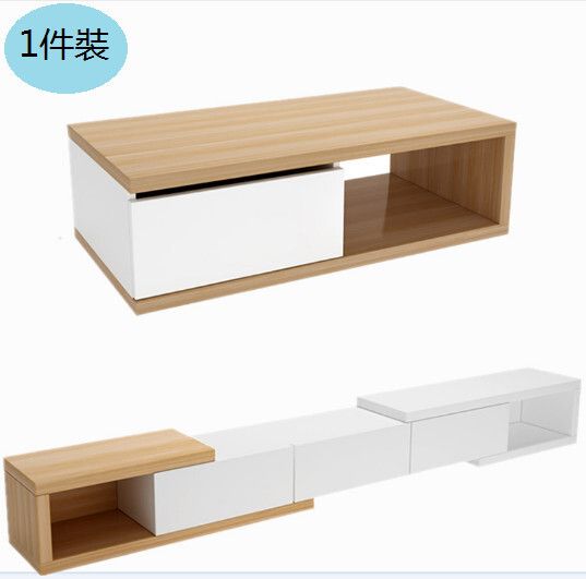 【1件裝】輕奢極簡岩板可伸縮茶幾（暖白加淺胡桃--100*50*35）#H51_048_038