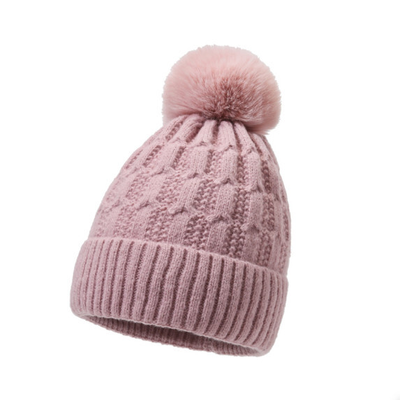 加厚保暖毛球毛線帽女（粉色）#S281022517