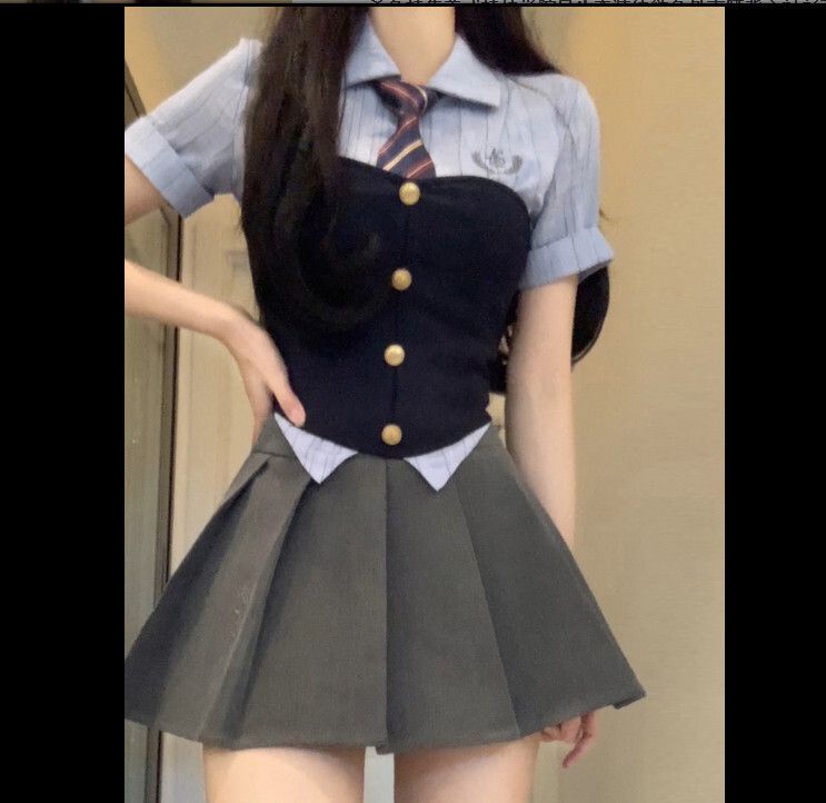時尚套裝（襯衣+半身裙+外穿抹胸 XS-L碼）(下單後聯絡客服確認發貨尺碼)#F224015012