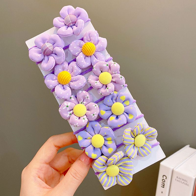 兒童布藝花朵皮筋頭繩髮圈頭飾(迎夏-10個)