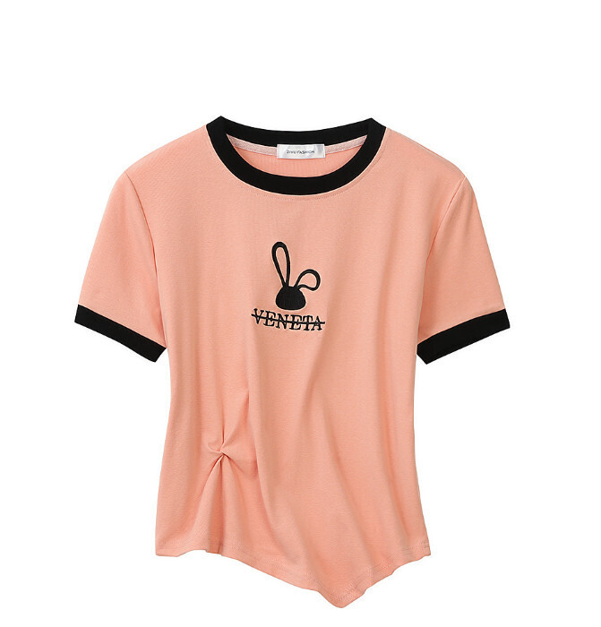 不規則短款短袖T恤（粉紅色 S-XL碼）(下單後聯絡客服確認發貨尺碼)