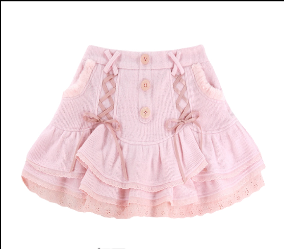 顯瘦系帶針織蕾絲蛋糕裙（粉色）（規格：S-L碼）(下單後聯絡客服確認發貨尺碼)#F047043014