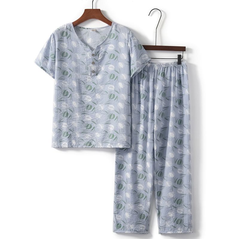老年人短袖套裝( XL-4XL碼 淺色小花）【下單後請聯絡客服確認發貨尺碼】F001099100