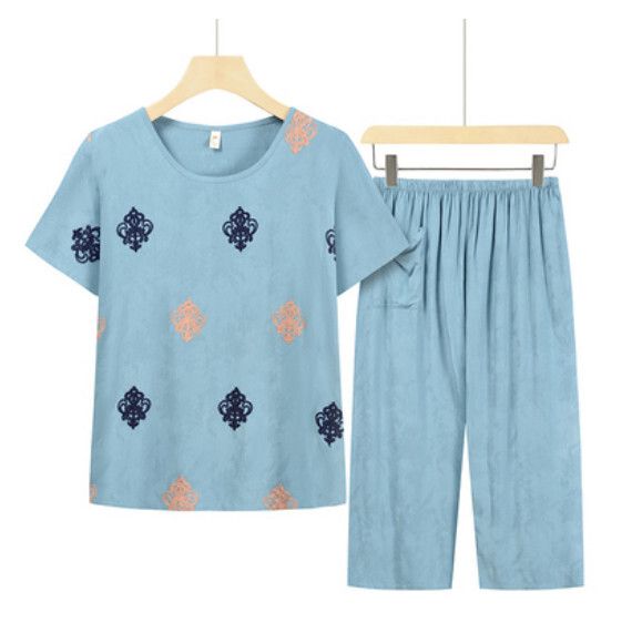 夏季中老年民族風兩件套套裝（淺綠色）【尺碼：XL-3XL】【下單後聯絡客服確認發貨尺碼】F203013195