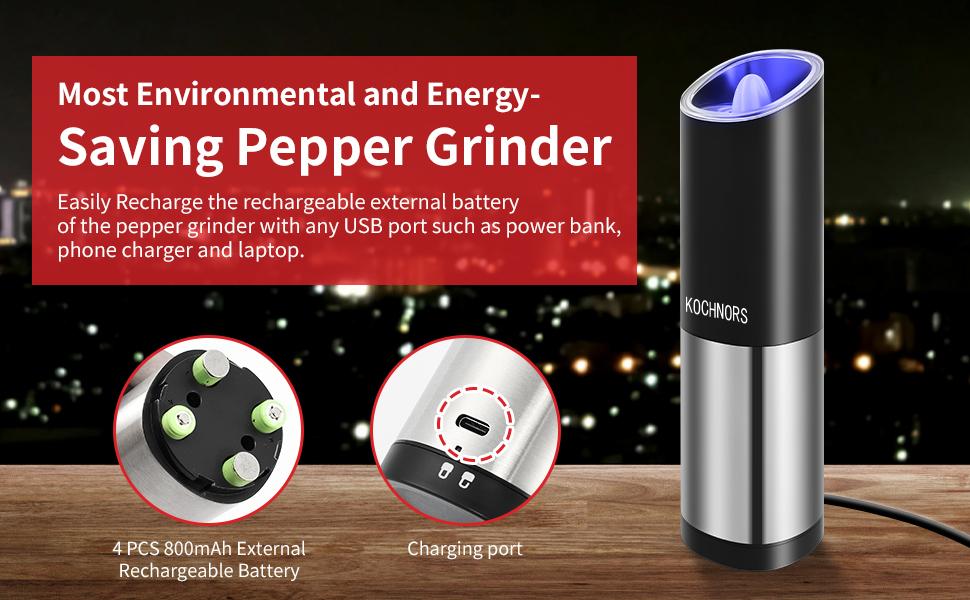  Kochnors USB Rechargeable Pepper Grinder, Gravity